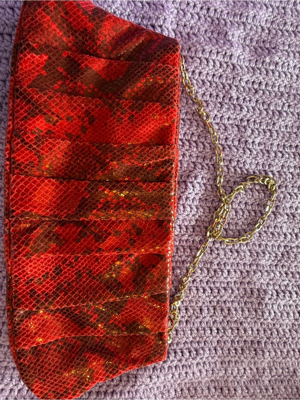 Antoni Melani Red Snakeskin Embossed Clutch Purse Gold Chain Evening Bag Handbag - Picture 4 of 5